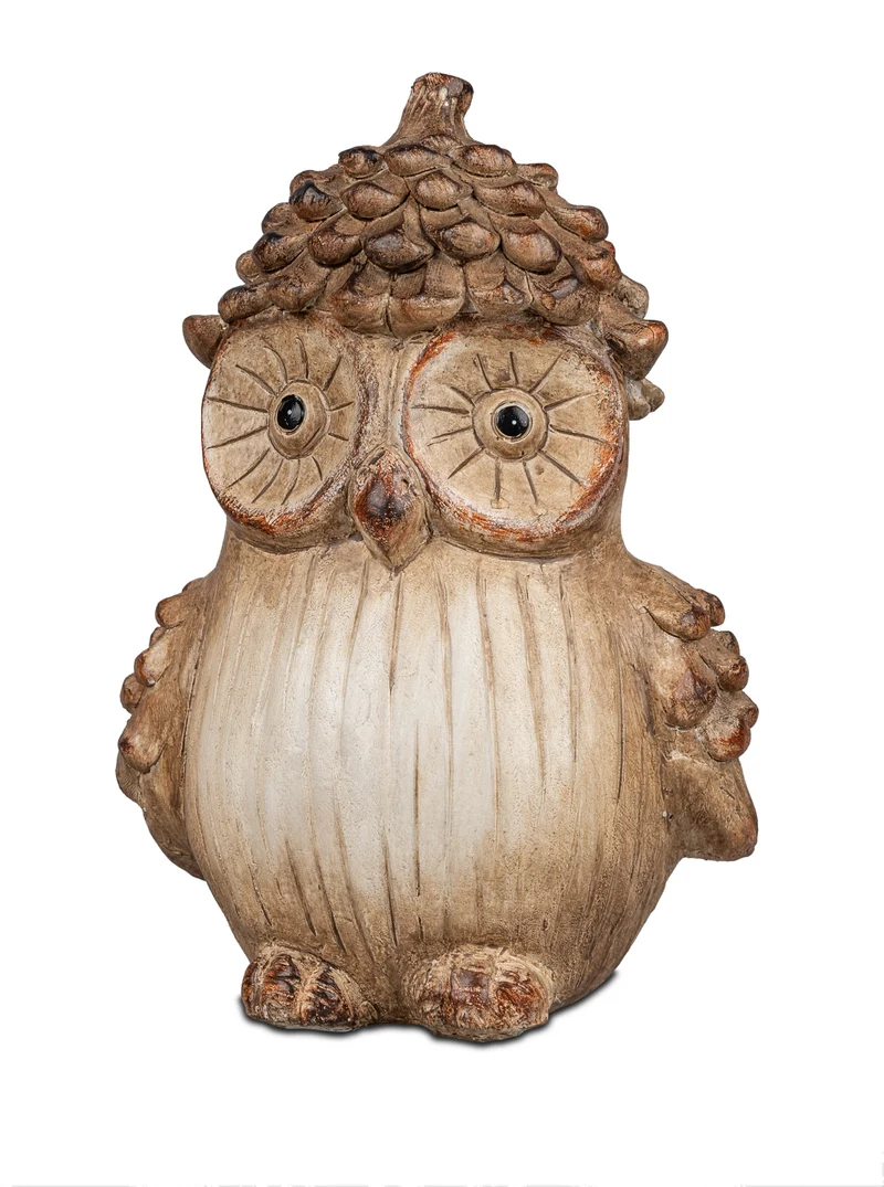 formano Deko-Eule Holzoptik – Kunststein Figur handbemalt, 14 x 20 cm