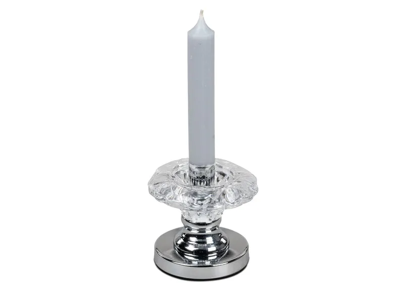 formano Kerzenleuchter für Spitzkerzen – Silber-Metall & geschliffenes Glas, Ø 9 cm