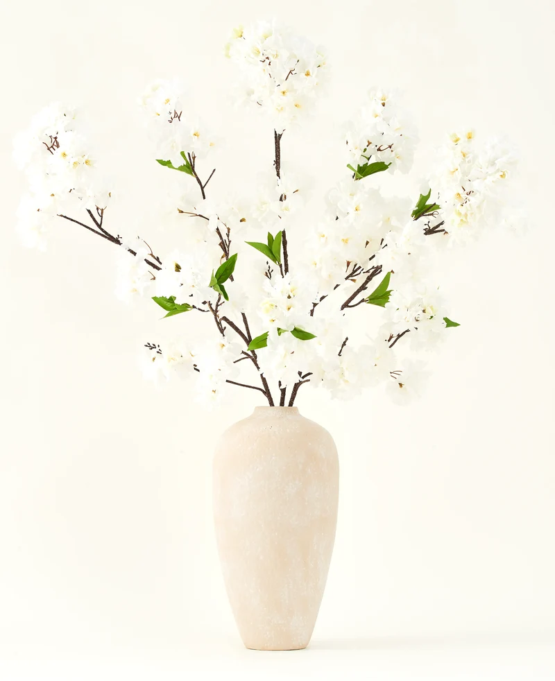 Zijden kunstbloemen boeket Kersenbloesem crème 119 cm