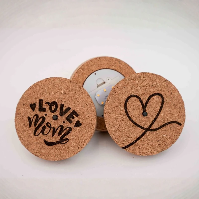 Engraved LED cork lid - 'LOVE MOM' - Cork size S