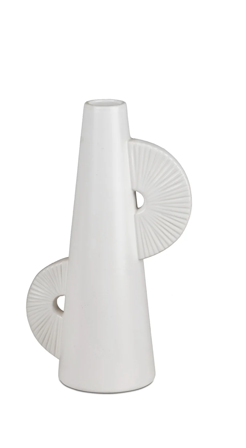 formano Keramik-Vase – Weiße Mattglasur mit Relief-Struktur, Ø 16 cm, H 26 cm