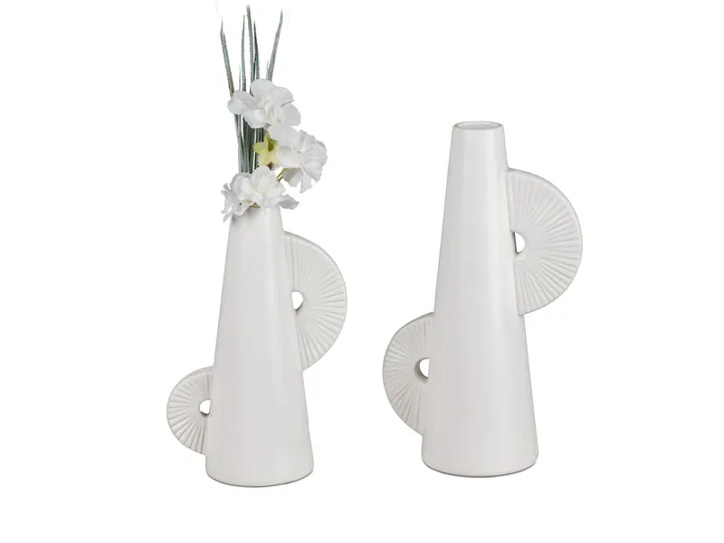 formano Keramik-Vase – Weiße Mattglasur mit Relief-Struktur, Ø 16 cm, H 26 cm