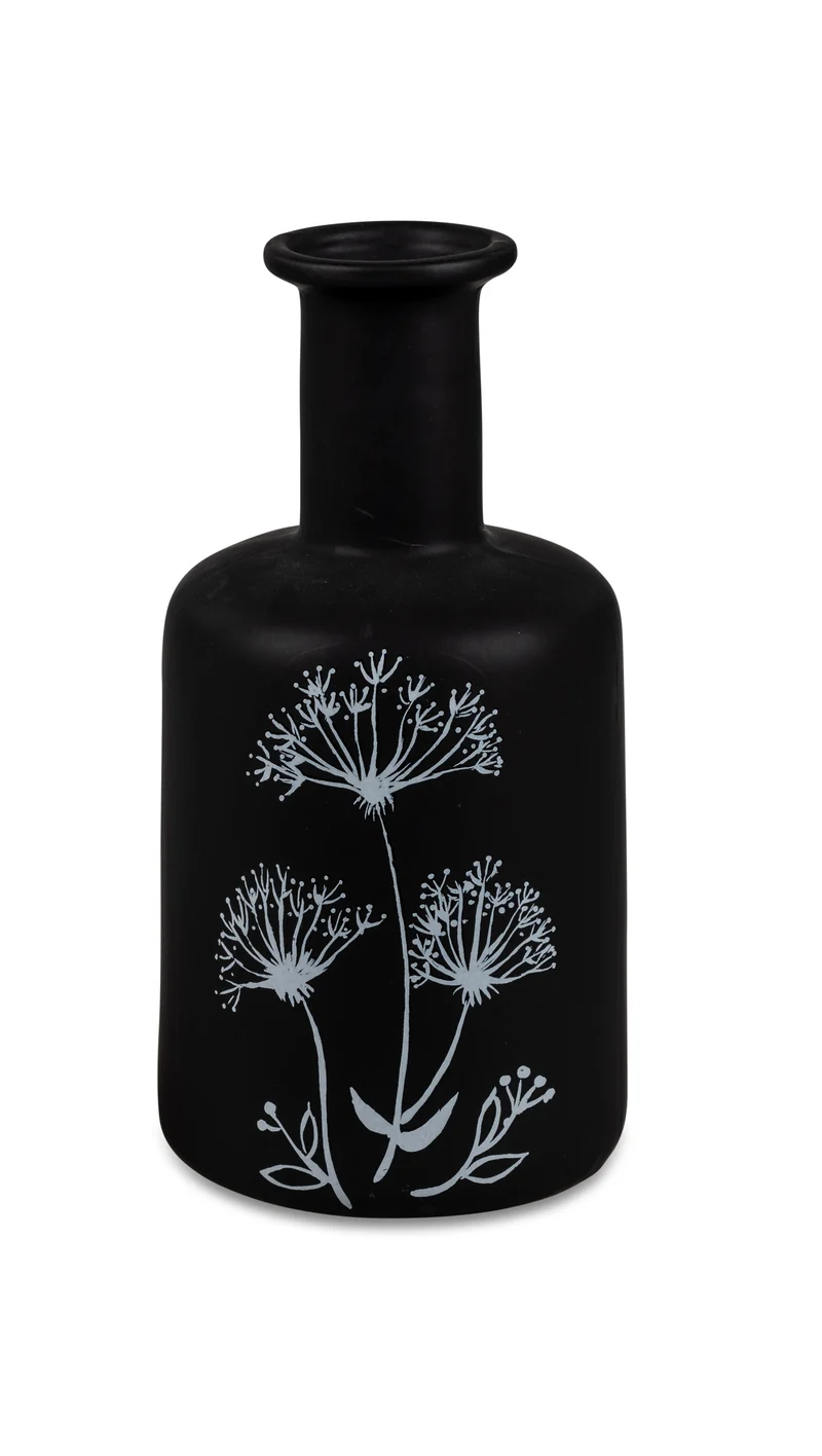 formano Porzellan-Vase Schwarz – Matt glasiert mit feinem Dekor, Ø 9 cm, Höhe 19 cm