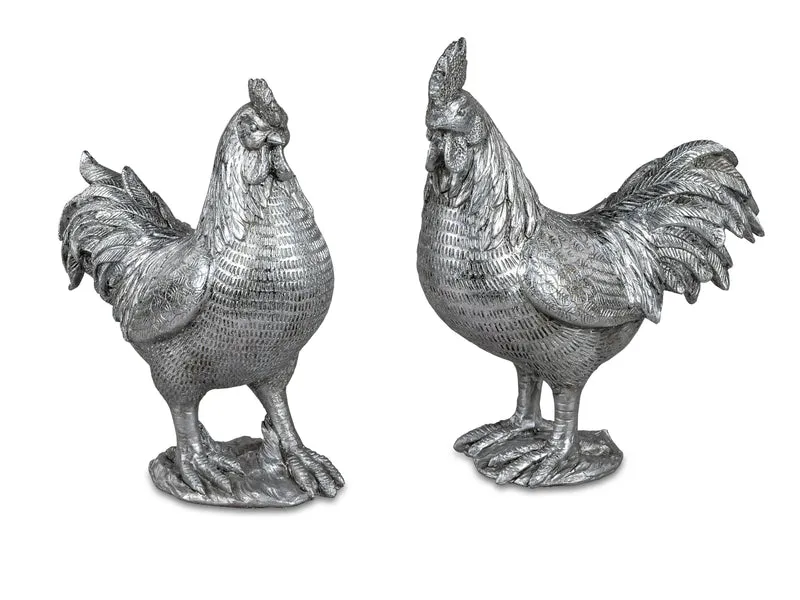 formano Figur Hahn und Henne „Festival“ – Matte Silber-Optik, Kunststein, 26 cm hoch