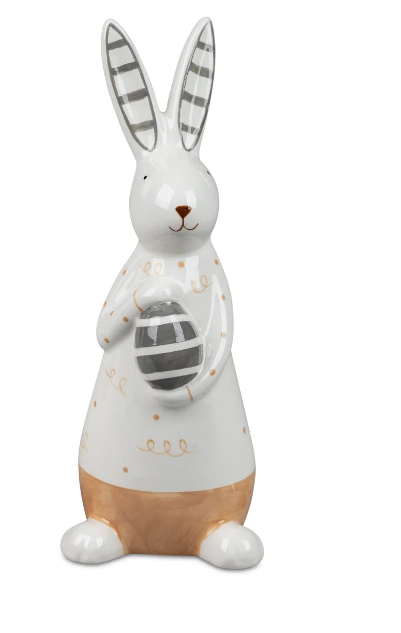 formano Hase mit Ei – 19 cm, handbemaltes Steingut, glasiert, Creme-Braun