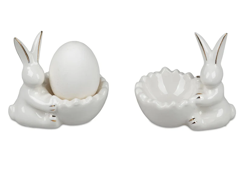 formano Porzellan Eierbecher „Hase“ 2er Set – Weiß-glasiert, Höhe 8 cm