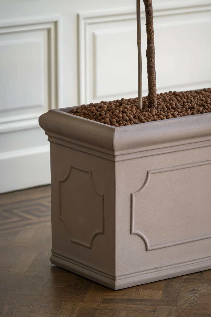 Rechteckiger Pflanzkübel Jort Classic Taupe mit Bordüre