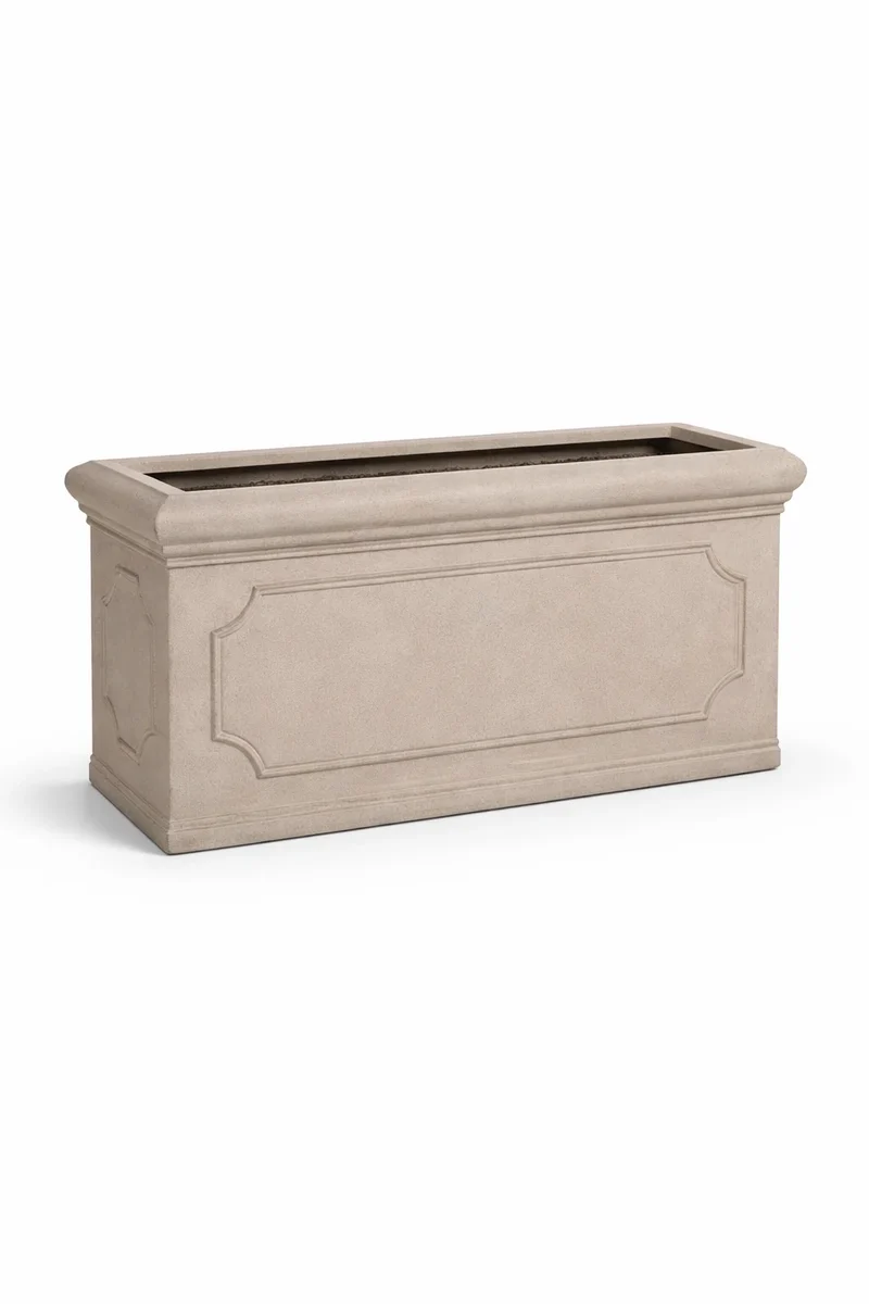 Rechteckiger Pflanzkübel Jort Classic Taupe mit Bordüre