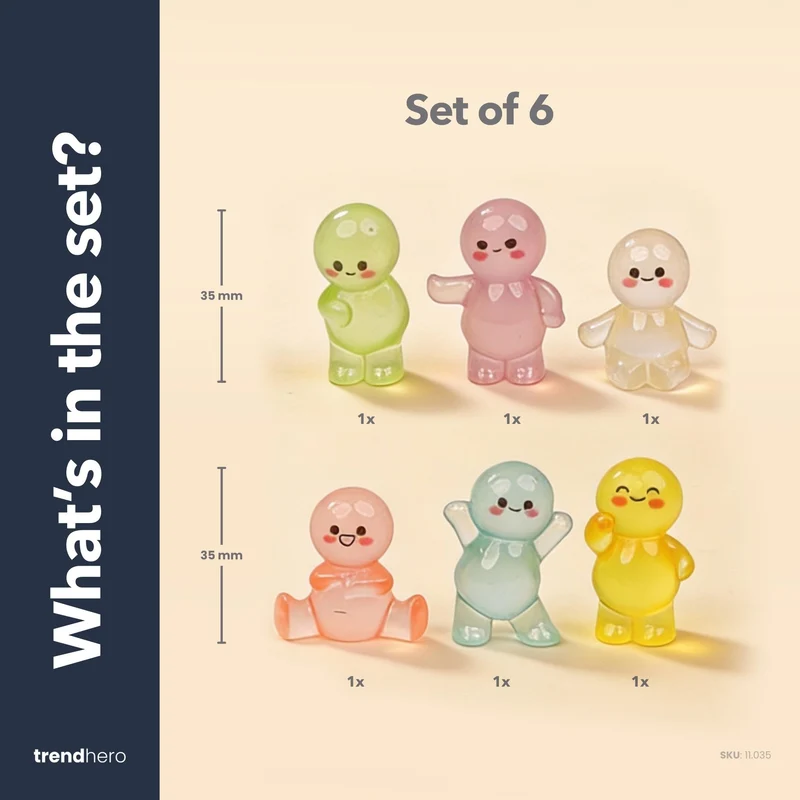 Glow Buddies - Decorative Miniature Figures - Glow in the dark - 6 pcs - ↑ 3 cm