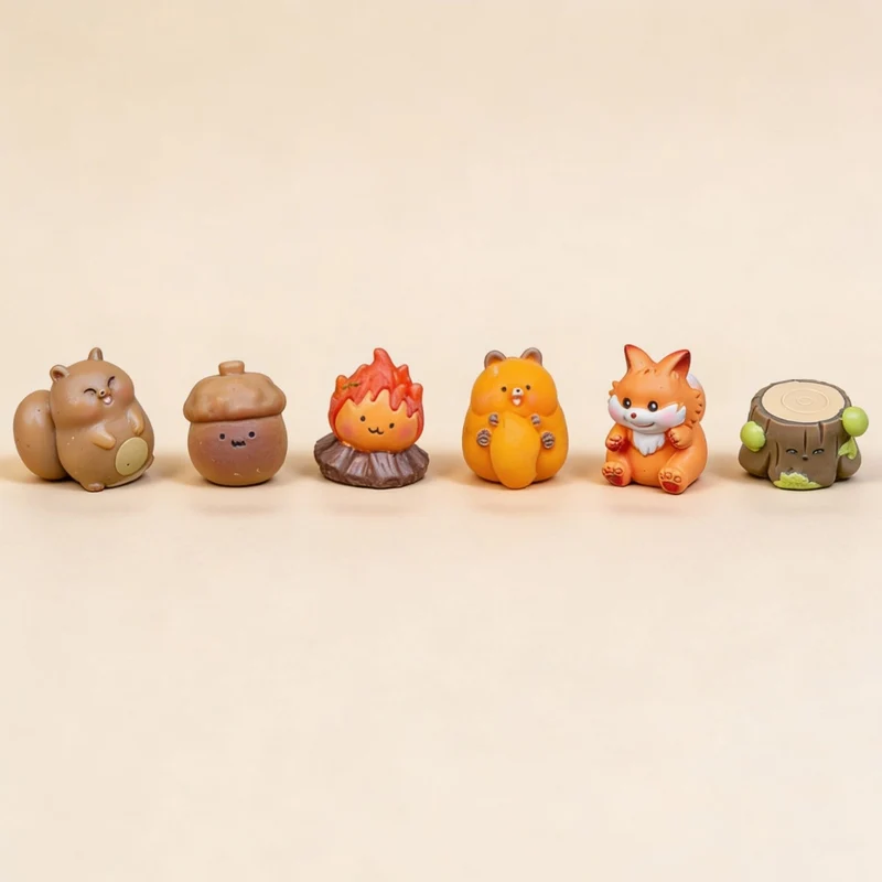 Forest Friends - Decorative Miniature Figures - Autumn Theme - 6 pcs - ↑ 1 - 3 cm
