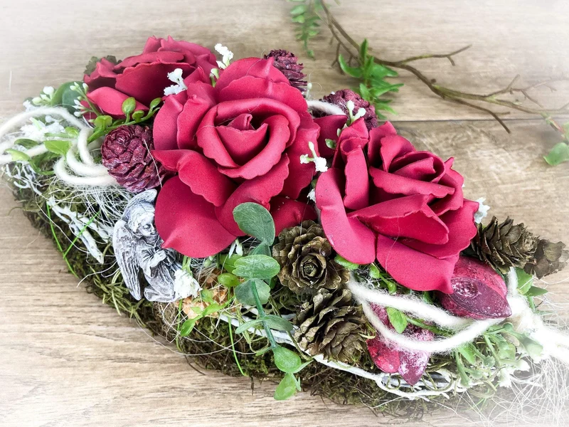 Rose Grabgesteck 35cm Seidenblumen – würdevolle Grabdekoration