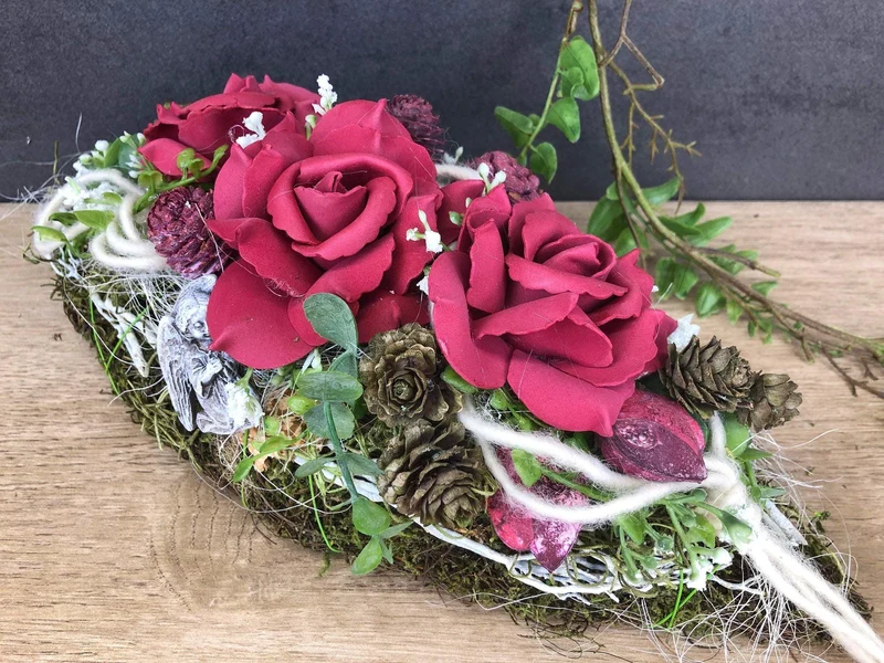 Rose Grabgesteck 35cm Seidenblumen – würdevolle Grabdekoration