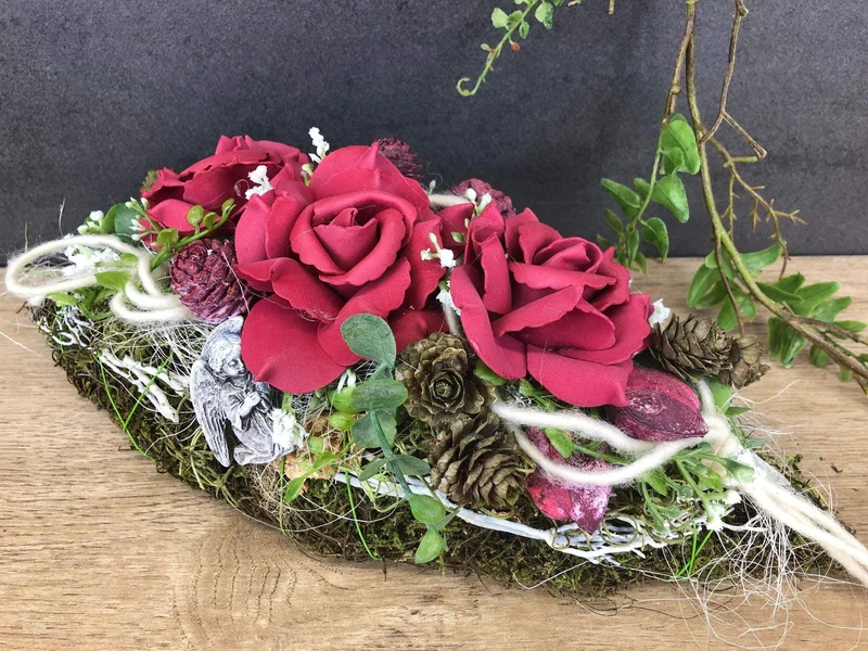 Rose Grabgesteck 35cm Seidenblumen – würdevolle Grabdekoration