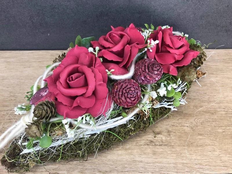 Rose Grabgesteck 35cm Seidenblumen – würdevolle Grabdekoration