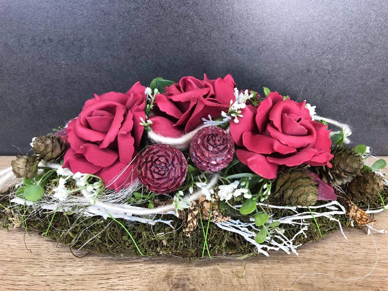 Rose Grabgesteck 35cm Seidenblumen – würdevolle Grabdekoration