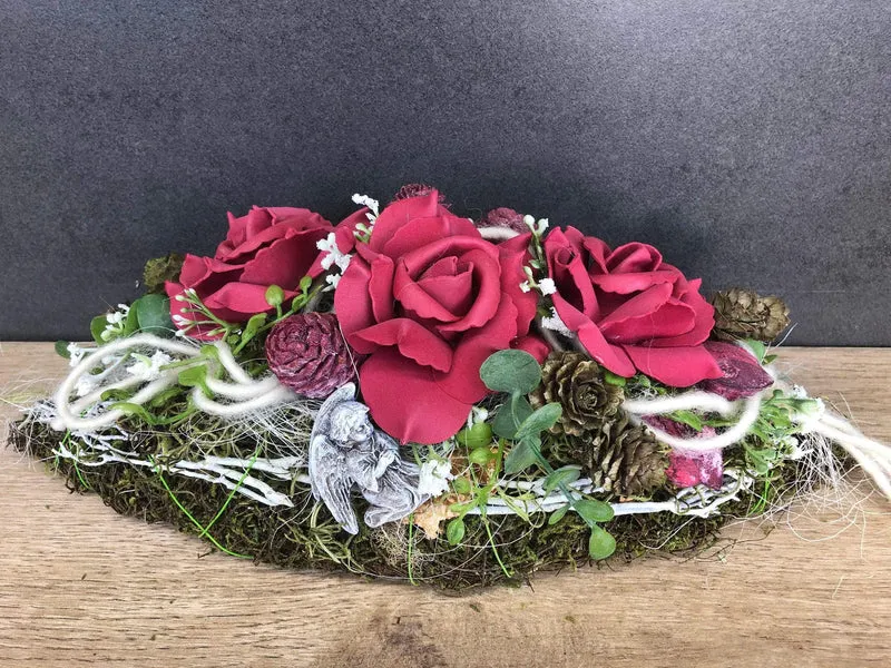 Rose Grabgesteck 35cm Seidenblumen – würdevolle Grabdekoration