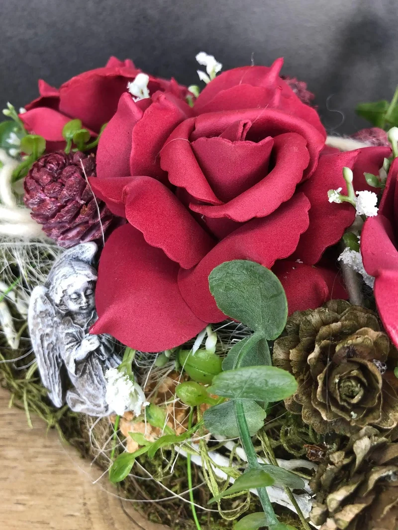 Rose Grabgesteck 35cm Seidenblumen – würdevolle Grabdekoration