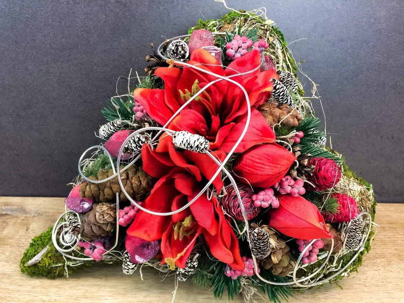 Seidenblumen Grabherz Amaryllis – Grabdekoration handgefertigt