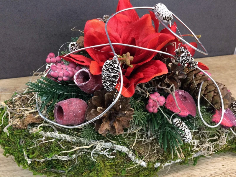 Seidenblumen Grabherz Amaryllis – Grabdekoration handgefertigt