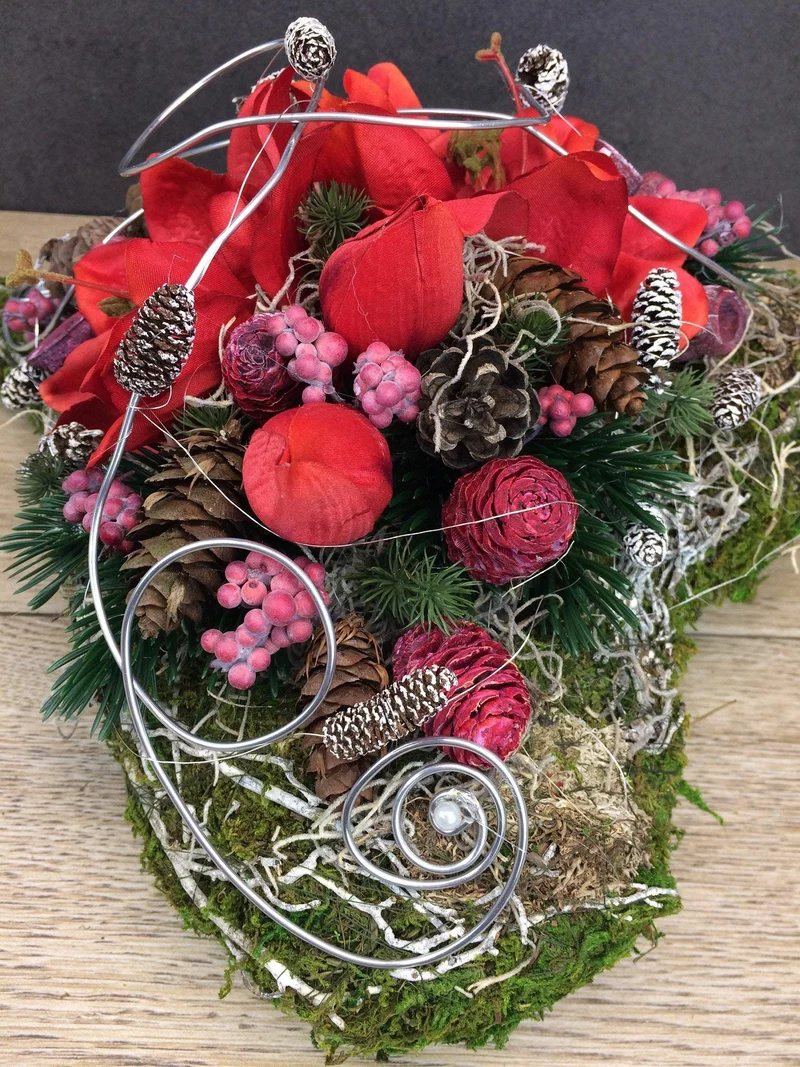 Seidenblumen Grabherz Amaryllis – Grabdekoration handgefertigt