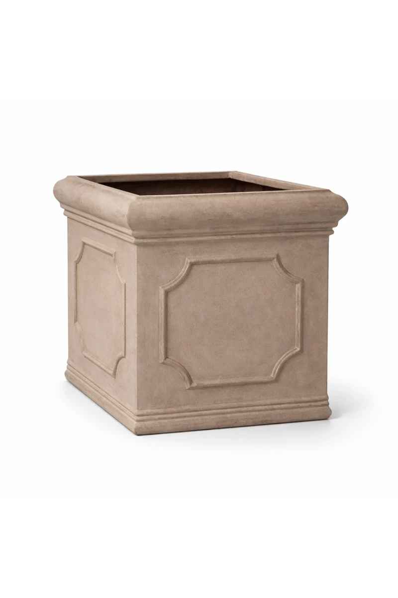 Eckiger Pflanzkübel Block Classic Taupe mit Bordüre