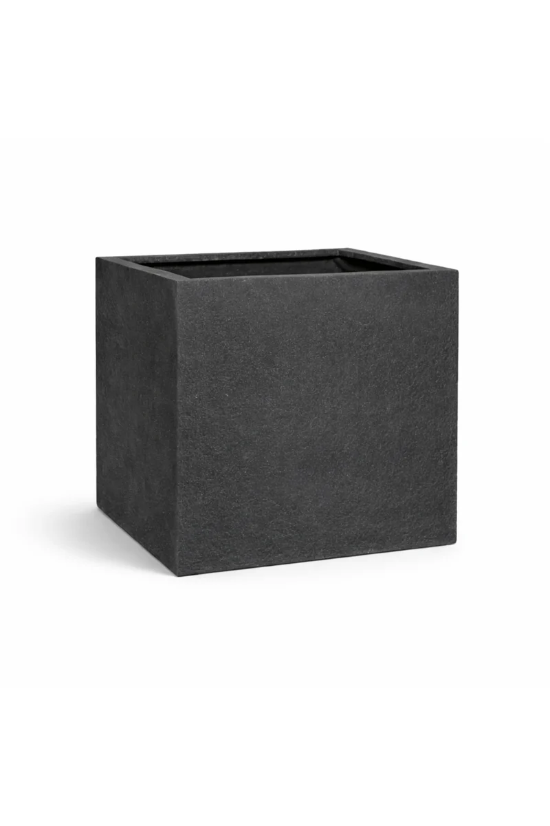 Eckiger Pflanzkübel Block Schwarz, wetterfest aus Fiberstone