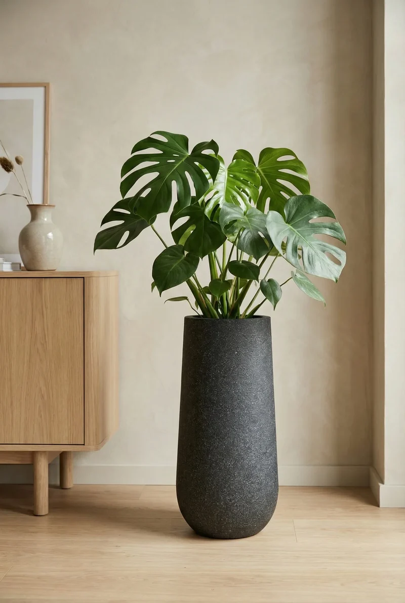 Pflanzkübel Nax Schwarz, Bodenvase in Granit-Optik