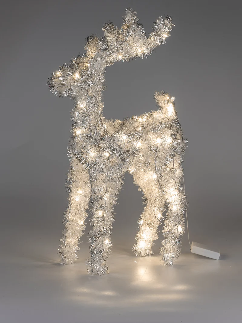 Metall-Hirsch mit 80 LED Licht Silber Höhe: 80cm
