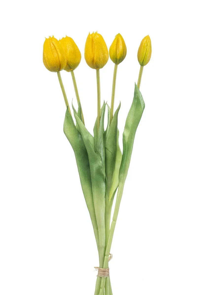 Tulip Bouquet - Yellow - ‘Real Touch’ Artificial Tulips - 5 Tulip stems - 43 cm