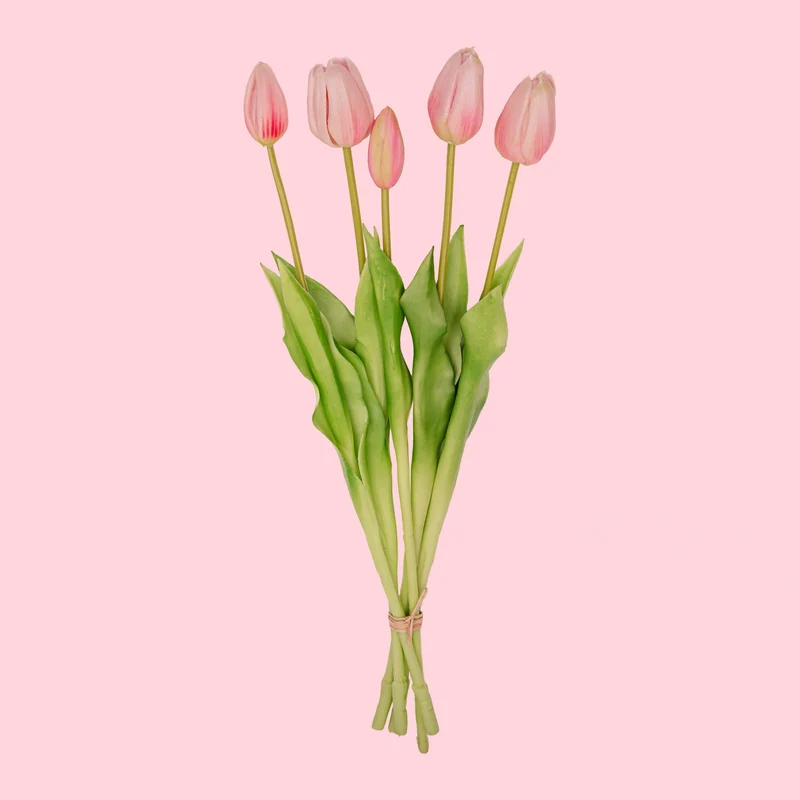 Tulip Bouquet - Yellow - ‘Real Touch’ Artificial Tulips - 5 Tulip stems - 43 cm