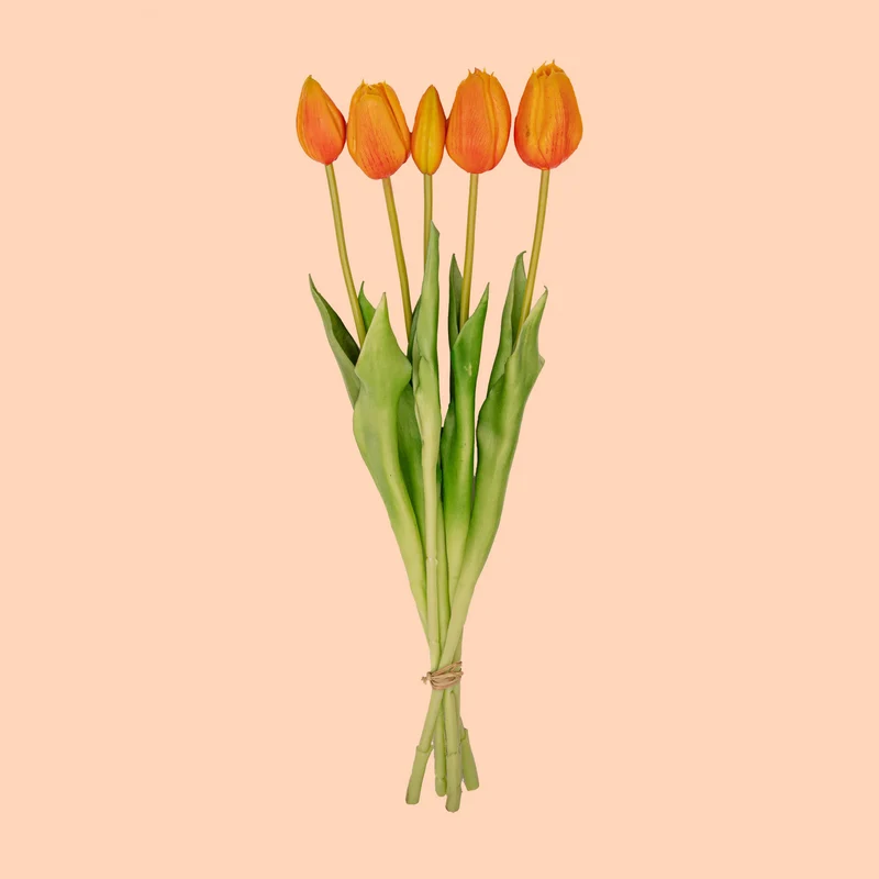 Tulip Bouquet - Yellow - ‘Real Touch’ Artificial Tulips - 5 Tulip stems - 43 cm