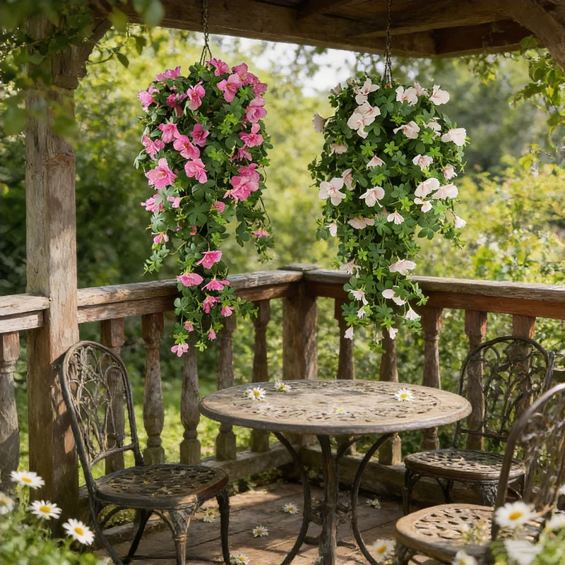 2er Pack Künstliche Azaleen Hängepflanzen, UV-beständig 84cm, Kunstblumen für Balkonkasten & Terrasse, Wetterfest