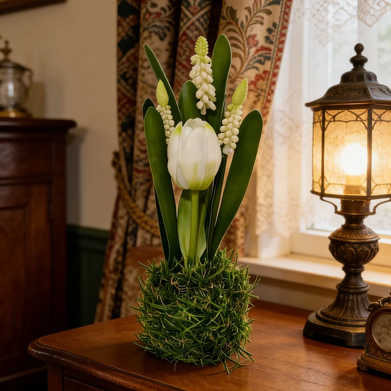 2erSet Künstliche Traubenhyazinthen Tulpen im Gras Nest 20cm Frühjahrsdeko Frühlingsdeko
