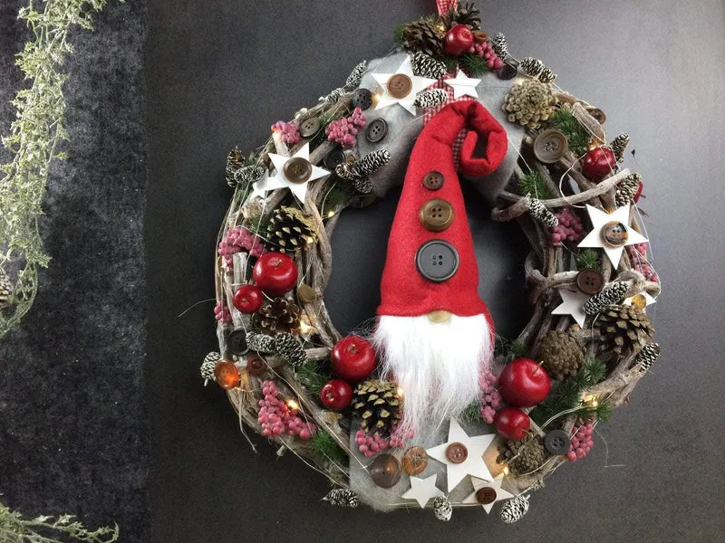 Weihnachtskranz Türkranz Wichtel 45cm – handgefertigt Wunschfarbe