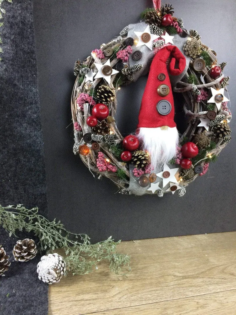 Weihnachtskranz Türkranz Wichtel 45cm – handgefertigt Wunschfarbe