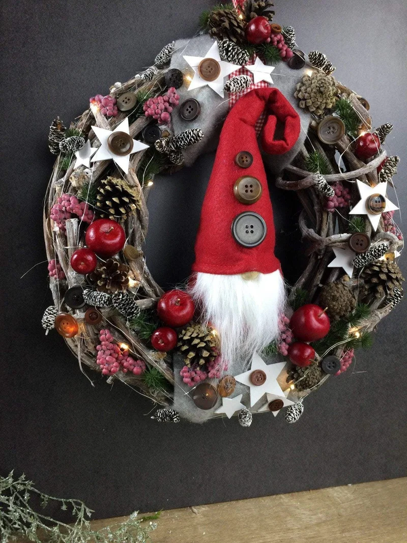 Weihnachtskranz Türkranz Wichtel 45cm – handgefertigt Wunschfarbe