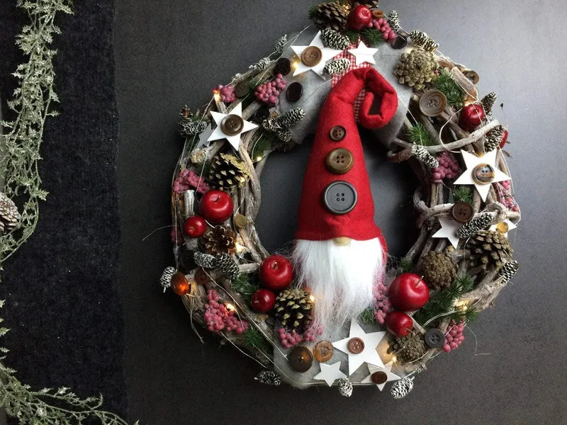 Weihnachtskranz Türkranz Wichtel 45cm – handgefertigt Wunschfarbe
