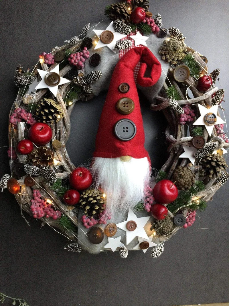 Weihnachtskranz Türkranz Wichtel 45cm – handgefertigt Wunschfarbe