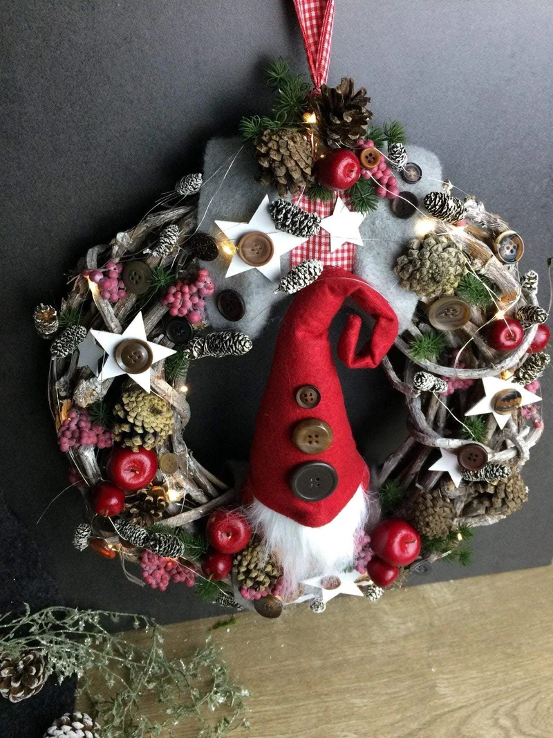 Weihnachtskranz Türkranz Wichtel 45cm – handgefertigt Wunschfarbe