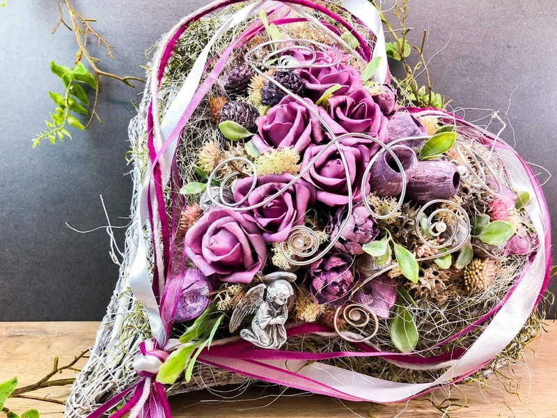 Grabdekoration Herz Rose – Seidenblumen langlebig – wetterfest & langl
