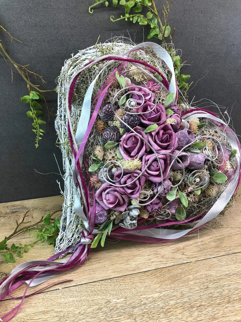 Grabdekoration Herz Rose – Seidenblumen langlebig – wetterfest & langl