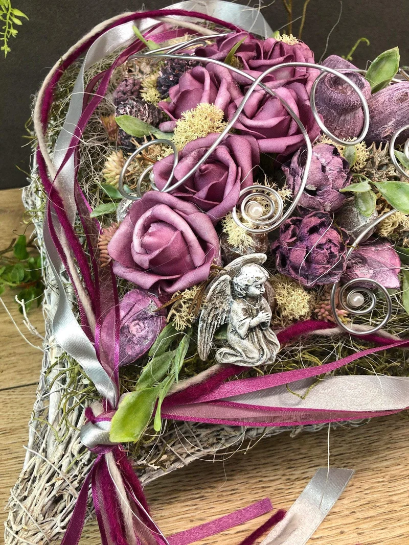 Grabdekoration Herz Rose – Seidenblumen langlebig – wetterfest & langl