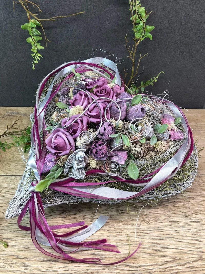 Grabdekoration Herz Rose – Seidenblumen langlebig – wetterfest & langl