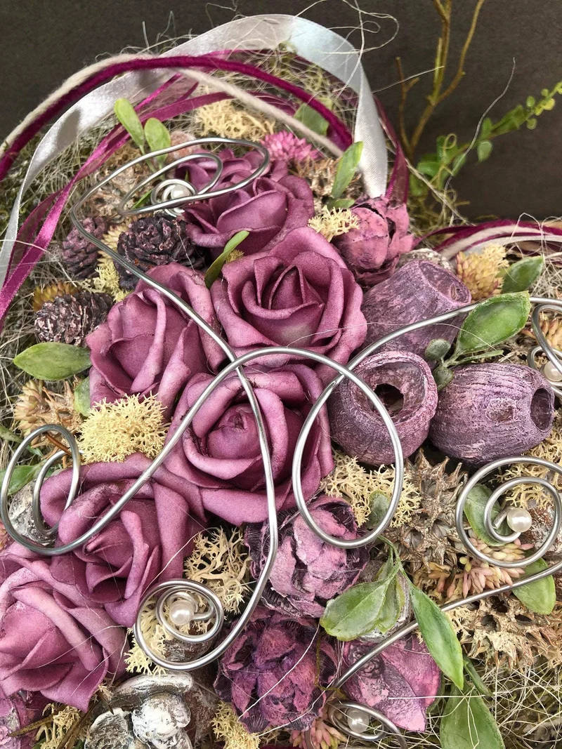 Grabdekoration Herz Rose – Seidenblumen langlebig – wetterfest & langl