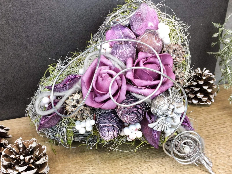Grabdekoration Herz Rose – Seidenblumen langlebig – wetterfest & langl