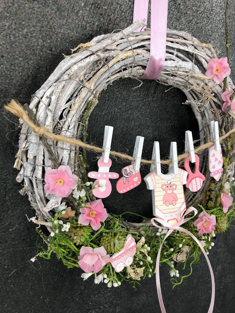 Ganzjährige Türdeko Seidenblumen – Türkranz handgefertigt