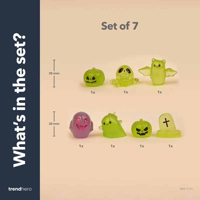 Spooky Squad - Decorative Miniature Figures - Halloween - Glow in the Dark - Set of 7 - ↑ 1–2 cm