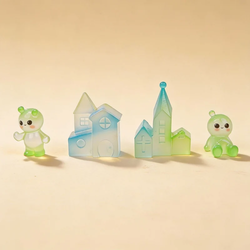 Glow Village - Decorative Miniature Village - Glow in the Dark - Set of 4 - ↑ 3–5 cm