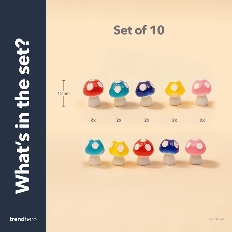 Neon Forest - Decorative Mini Mushrooms - Neon - Set of 10 - ↑ 1,5 cm