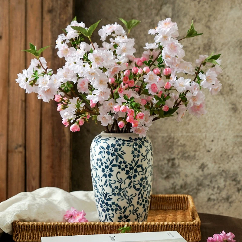 49cm Künstliche Kirschblüten Zweige Täuschend Echte Seidenblumen für Frühlingsdekoration, Wohnzimmer & Hochzeit